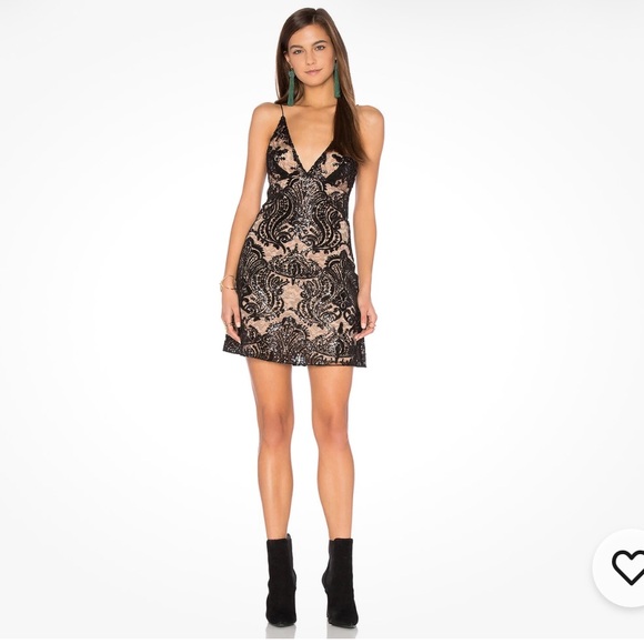 Free People Night Shimmer Mini Dress Black Nude Sequin Cocktail Size 6 - Picture 2 of 11